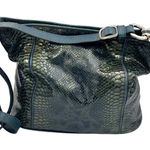 Brighton  Snakeskin‎ Leather Crossbody Bag Silver Hardware Green Blue Hobo Purse Photo 0