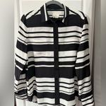Kate Spade  Black & White Silk Striped Button Down Blouse Top Photo 0