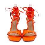 Schutz NEW  Bryce Leather Stiletto Sandals Neon Orange Lace-Up Sandals Size 7 Photo 6
