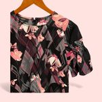 Alfani Cute ruffle woven sleeve floral cherry blossom blouse flowy boho Photo 2