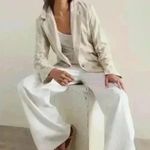 Free People Fern Oversized Linen Blazer Dusty Beige Tan Stripe Coastal Boho Photo 2