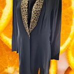 Vintage Dana Kay Black Long Dress with High Slits Tiger Print Neckline Size‎ 8 Photo 0