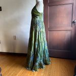 BAROK | Anthropologie Green Floral Beaded Tiered Maxi Dress Tassel Fringe Small Photo 4