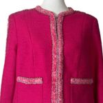 CAbi Blazer Tweed Ballroom Cropped Collarless Hot Pink Women’s Size Medium Photo 5