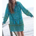 Natural Life Dara V-Neck Boho Floral Long Sleeve Mini Dress Turquoise Size XL Photo 9