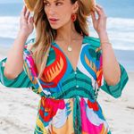 Cupshe  Tropical Abstract Print Tie Waist Maxi Dress Resort Short Sleeve Sz S NWT Photo 4