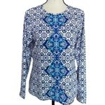 Lands' End Land’s End Women’s Blue White Geometric Print Long Sleeve Rash Guard Photo 1