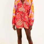 Farm Rio ππ Red Tiki Bananas Scarf Sleeve Romper ~ Tie Dye Cashew Small S NWT Photo 3