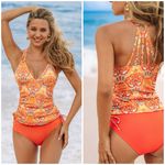 Cupshe NWT  Floral‎ V-Neck Tankini Top & Standard Bottoms Set Orange Medium Photo 1