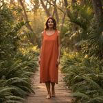 Jane Ashley VTG Casual Lifestyle Cotton Midi Dress Large Flip Flop Coral Resort Photo 2