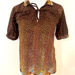 Vintage 70’s Cottagecore Brown Floral Short Sleeve Peasant Top S Photo 0
