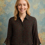 Y2K 100% Silk Sequin Polka Dot Button Up Blouse Ethereal Fairy Career M Black Size undefined Photo 0