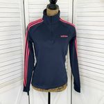 Adidas Essentials 3 Stripes Quarter Zip Fleece Pullover Top Blue Pink Small Photo 1