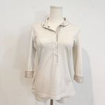 Akris Punto  Half Snap Polo‎ Shirt Contrast Trim White Office Work Luxury Size 10 Photo 1