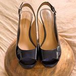 Antonio Melani Haleen Patent Leather Blue Platform Heels Peep Toe Pumps Photo 0