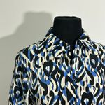 ZARA EUC Abstract Print Belted Shirt Dress Blue Black White Long Sleeve XS Photo 3