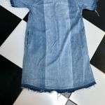 DL 1961 Chambray Kiki Mini Dress Raw Fringe Hem Off the Shoulder Short Sleeve L Photo 5