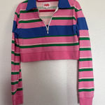Solid & Striped  Cropped Stripe Rugby Pullover Sweatshirt Pink Blue Green Large Photo 0
