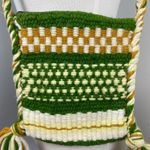 Vintage Hand Crafted Yarn Crochet Striped Boho Shoulder Bag Braided Strap Green Photo 2
