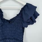 Sea NY Heidi Flutter Sleeve Smocked Navy Midi Dress 2 Blue Photo 7