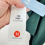 Cupshe  Forest Green Ruffle Ribbed One Piece V Neck Cheeky‎ Swimsuit Medium NWT Photo 3