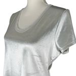 White House | Black Market WHBM Women’s Silver Velvet Shirt Blouse Size Small Photo 5