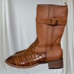 Boho Western Cowgirl Brown Croc Snake Faux Leather Buckle Boots EU 42 US 11.5 Photo 0