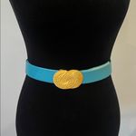 Elegant Aqua Blue faux leather Belt with Gold Buckle Photo 1
