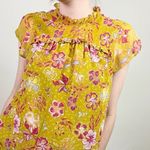 Joie  Mustard Yellow & Red Floral Swiss Dot Cap Sleeve Blouse Top Shirt Size M Photo 1