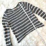 Hollister  Grey and White Striped Cropped Knit Sweater Photo 3