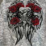 Rock & Roll Cowgirl  Burnout Rose Rhinestone long sleeve Top, white size XXL Photo 4