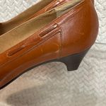 Vintage Pappagallo Cognac Leather Loafer Kitten Heel Shoes Office Size 7N Twee Brown Photo 4
