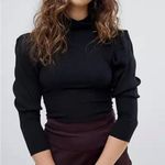 Free People  Black Ribbed Puff Shoulder Mock Neck Sweater - Size Small Photo 0