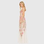 Mac Duggal  5671 Beige V Neck Floral Embellished Spaghetti Strap Gown Dress Photo 3