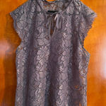 White House | Black Market  smoked lilac Lace Cap Sleeve Tie Front Blouse Photo 0
