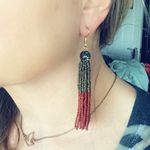 Red And Green Seed Bead Tassel Pave Crystal Earrings Green Photo 5