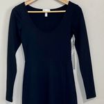 Leith Women’s Scoop Neck Long Sleeve Side Slit Midi Dress Black NWT Photo 1