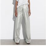 ZARA TRF Boyfriend Mid Rise Metallic Silver Wide Leg Jeans Size 14 Photo 5