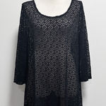 MiracleSuit  Black Open Knit Scoop Neck 3/4 Sleeve Pullover Coverup Dress XL Photo 0
