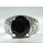 Source Unknown NWOT Exciting Black Cut Glass Inset Stone Silver Metal Filigree Size 10 Ring Photo 3