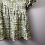 Entro Checkered Gingham Green White Ruched Puff Sleeve Women Blouse Size Medium Photo 5