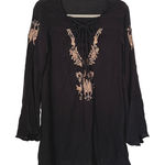 Black Embroidered Long‎ Sleeve Tunic Dress Cover Up Boho Festival Casual Size L Photo 0