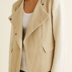 ZARA  White & Beige Linen Motorcycle Jacket Photo 0