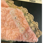 Chenille Style Faux Fur Scarf With Lace Pearl Detail Victorian NEW Dusty Rose #1 Pink Photo 2