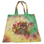 Cat Print Canvas Tye dye floral Rasta colors tote Bag Yellow Photo 0