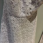 Badgley Mischka Elegant Lace Strapless Dress in Light Gray Photo 4