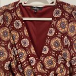 Lulus Art and Soul Burgundy Multi Print Long Sleeve High-Low Dress size Medium Photo 4