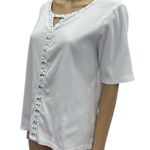 Rafaella  Cotton White Keyhole Cutout Embellished Short Sleeve Tee Top Womens XL Photo 3