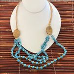 Turquoise Layered Necklace with Gold Medallion Accents Daniele Dessen Blue Photo 0