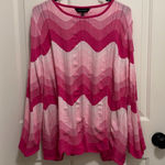 Ming Wang  Knit Chevron Ombre Print Crew Neck Long Sleeve  Scalloped Top XL Photo 0
